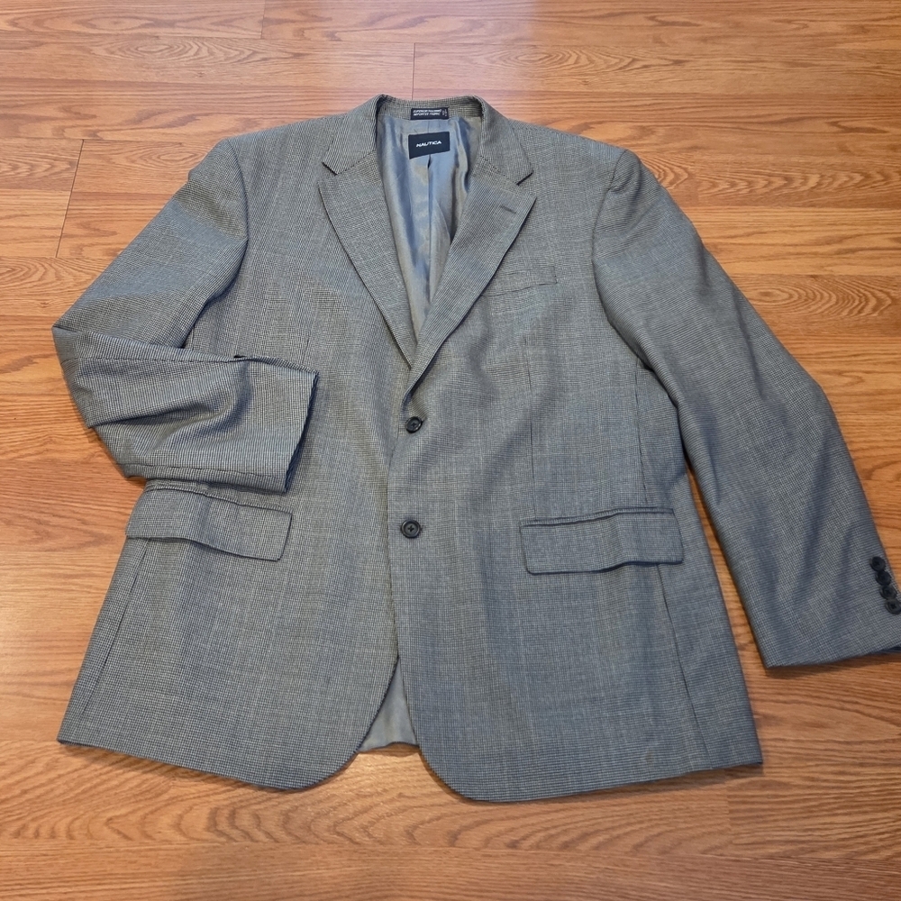 Nautica Sport Coat Men's 46L Multicolor Houndstooth Wool Blazer Two Buttons